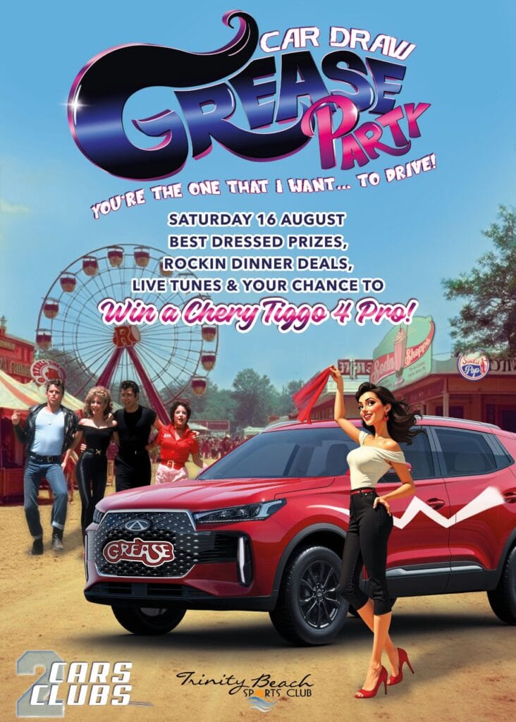 Grease Party Poster for Trinity Beach Sports Club Car Draw Night