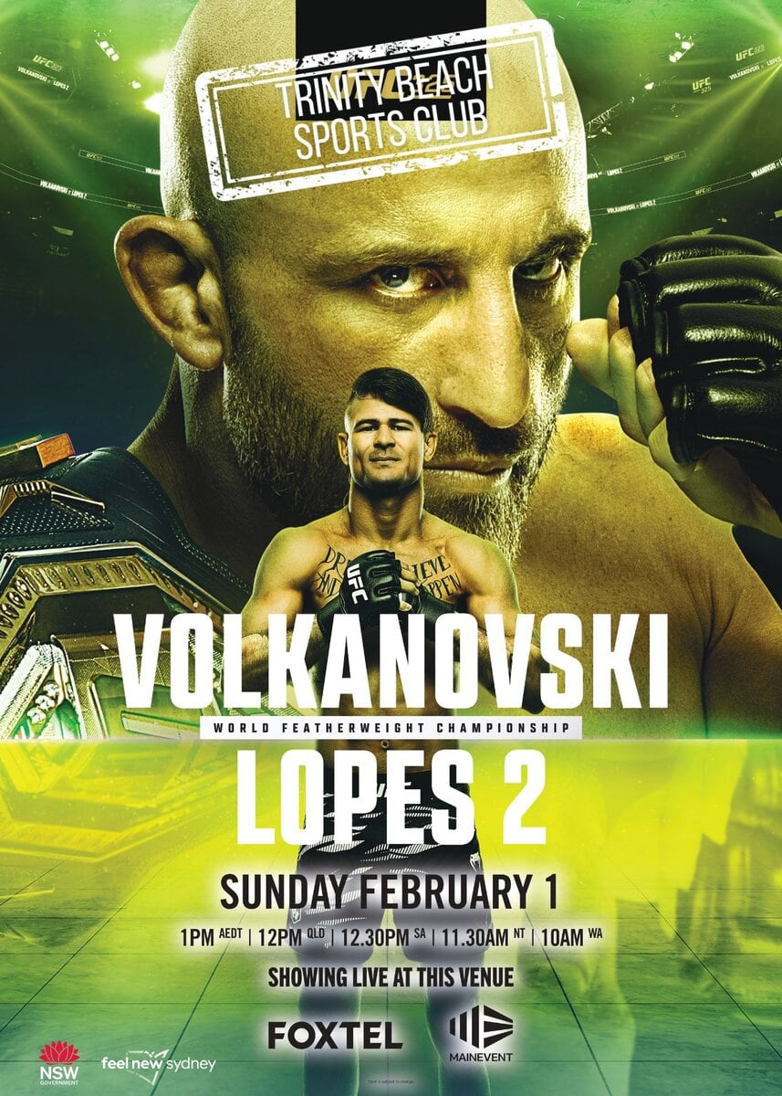ufc at trinity beach volkanovski vs lopes